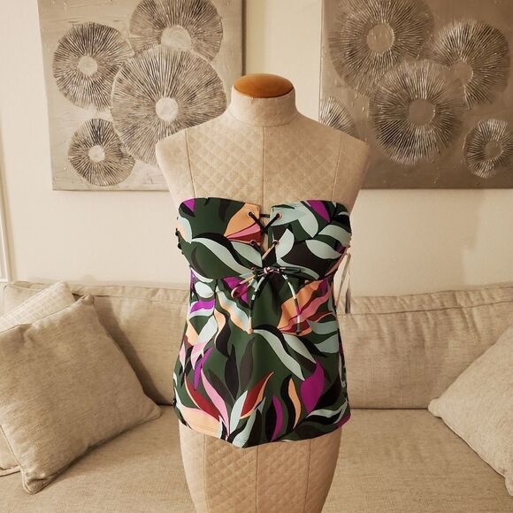 Hula Honey Hyper Tropics Printed Tankini Top- NEW - Picture 5 of 13